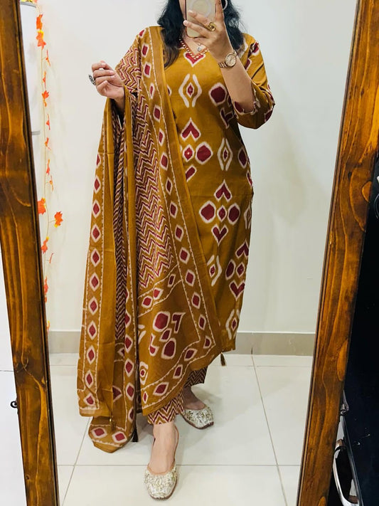 Golden Heritage Ikat Kurta Set with Dupatta
