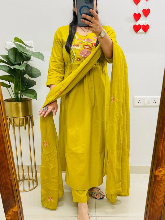 Yellow Embroidered Kurta Set With Dupatta – Festive Ethnic Wear