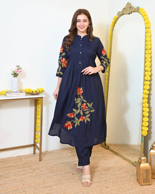 Midnight Bloom Navy Blue Kurta Set