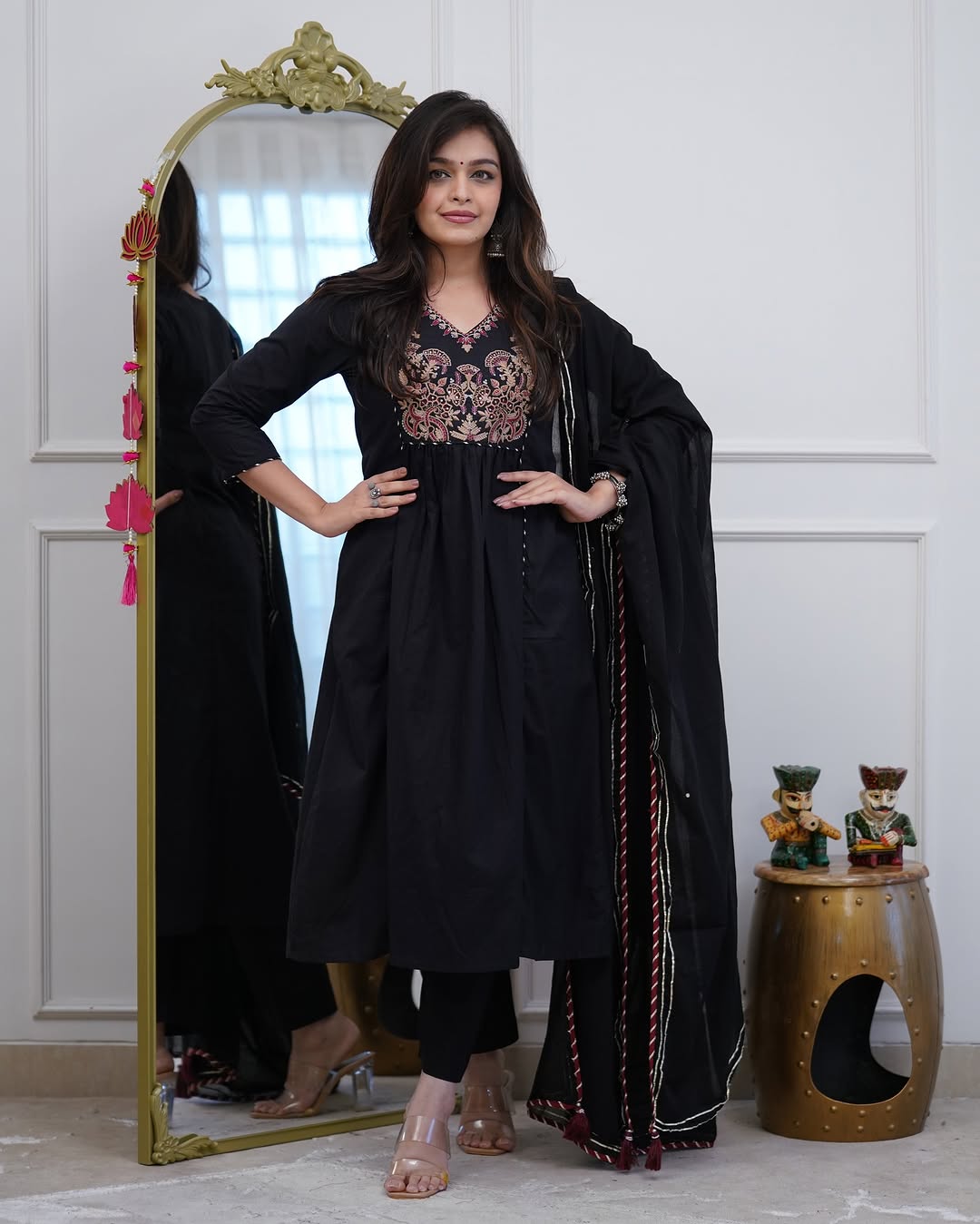Classic Black Embroidered Anarkali Suit Set
