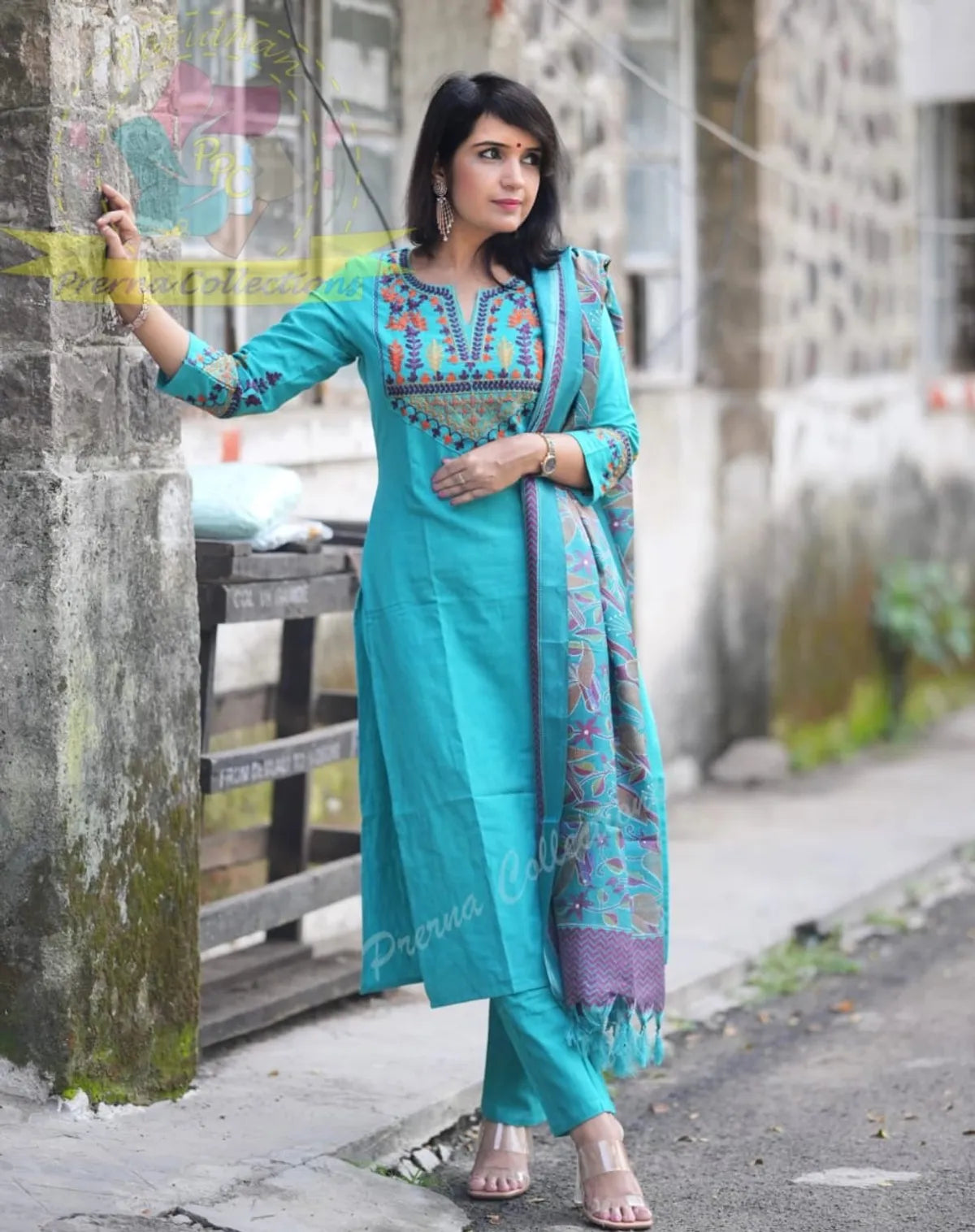 Jaipur Bandhej Turquoise Blue Embroidered Cotton Suit Set With Printed Dupatta – Elegant Ethnic Wear For Women