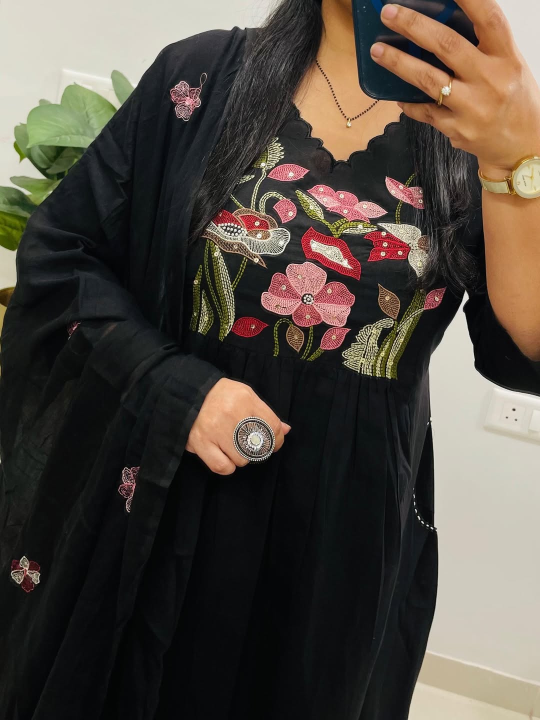 Jaipur Bandhej Black Embroidered Kurta Set With Dupatta – Festive Ethnic Wear