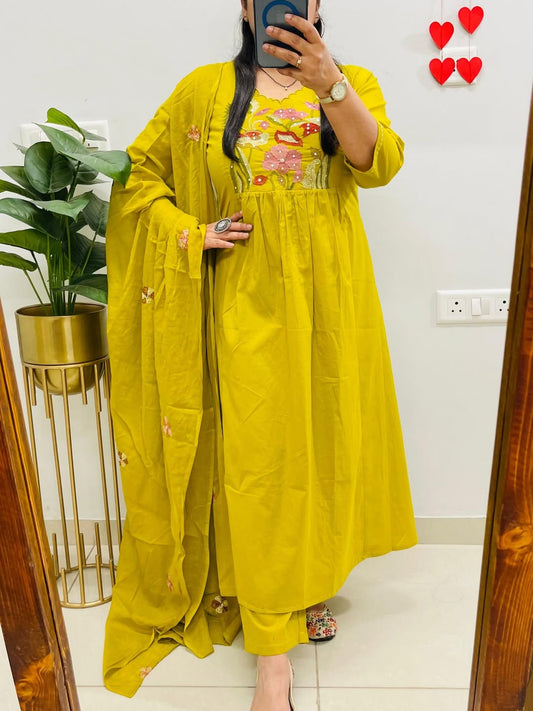 Jaipur Bandhej Yellow Embroidered Kurta Set With Dupatta – Festive Ethnic Wear
