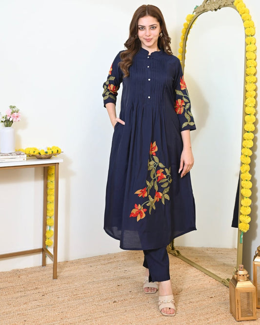 Midnight Bloom Navy Blue Kurta Set