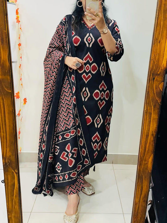 Midnight Ikat Elegance Kurta Set with Dupatta