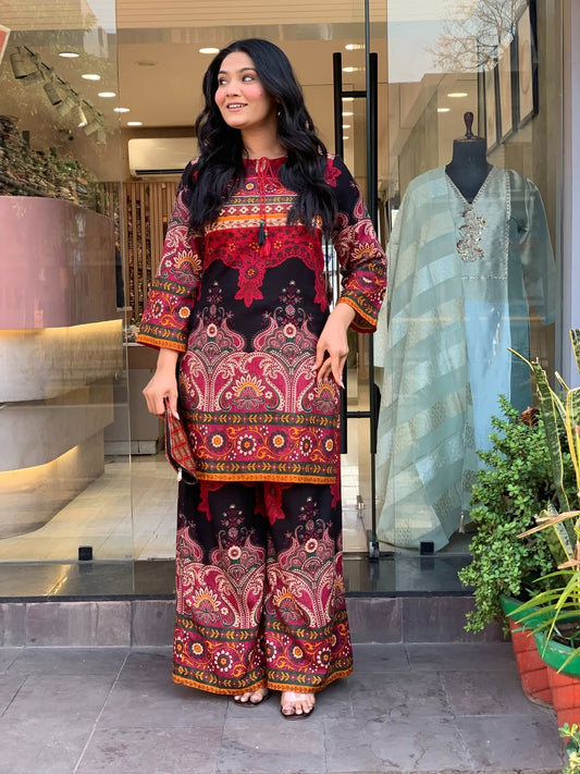 Royal Ethnic Printed Kurta Set with Designer Palazzo Pants