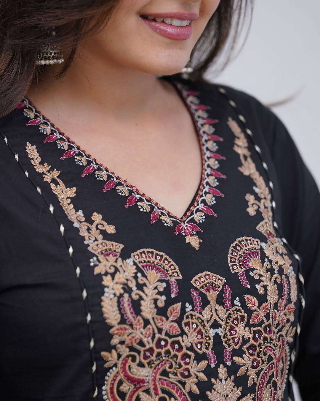 Classic Black Embroidered Anarkali Suit Set