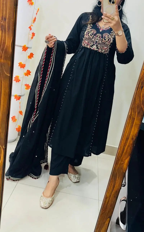 Black Embroidered Anarkali Suit With Dupatta