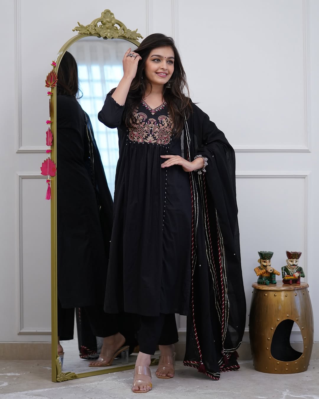Classic Black Embroidered Anarkali Suit Set