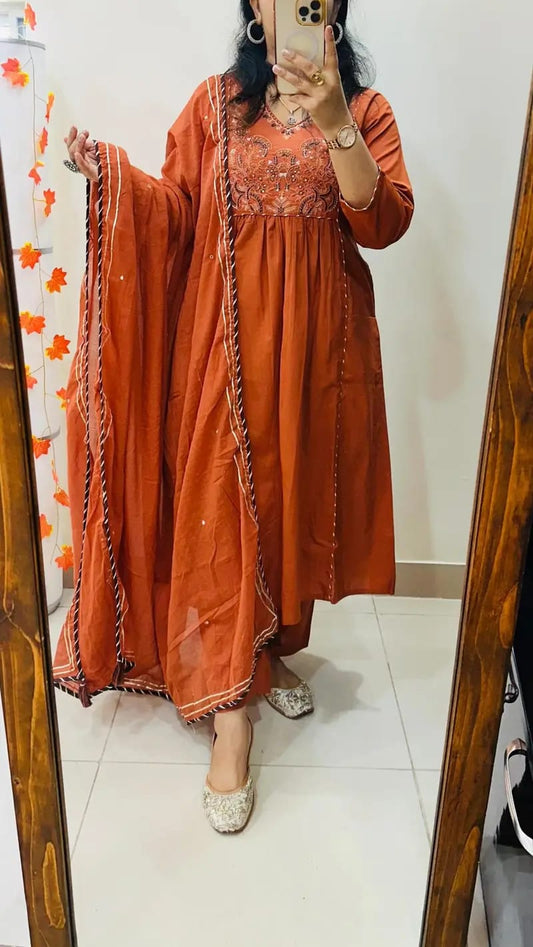 Rusty Orange Embroidered Anarkali Suit Set