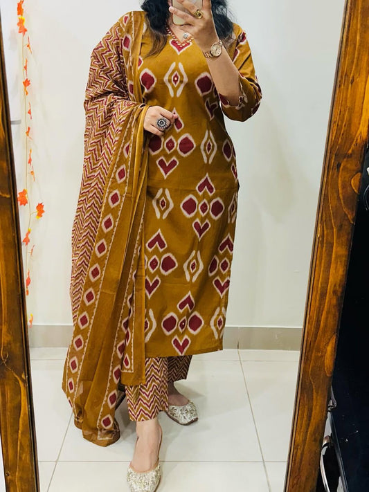 Golden Heritage Ikat Kurta Set with Dupatta